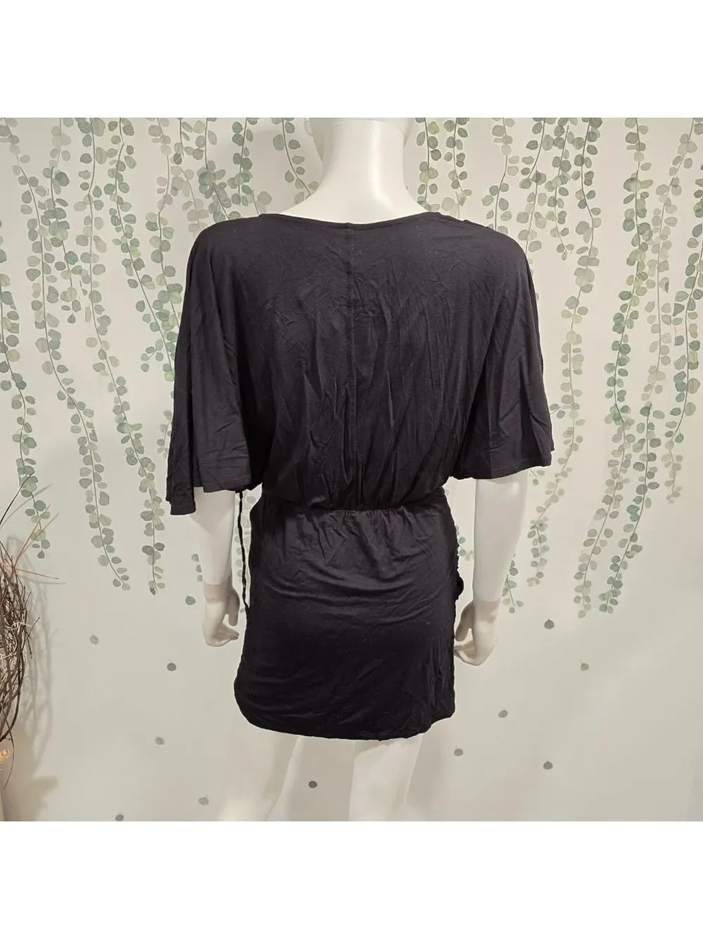 Free People Chelsea Knit Black Wrap Mini Dress NWT Small Kimono Sleeve